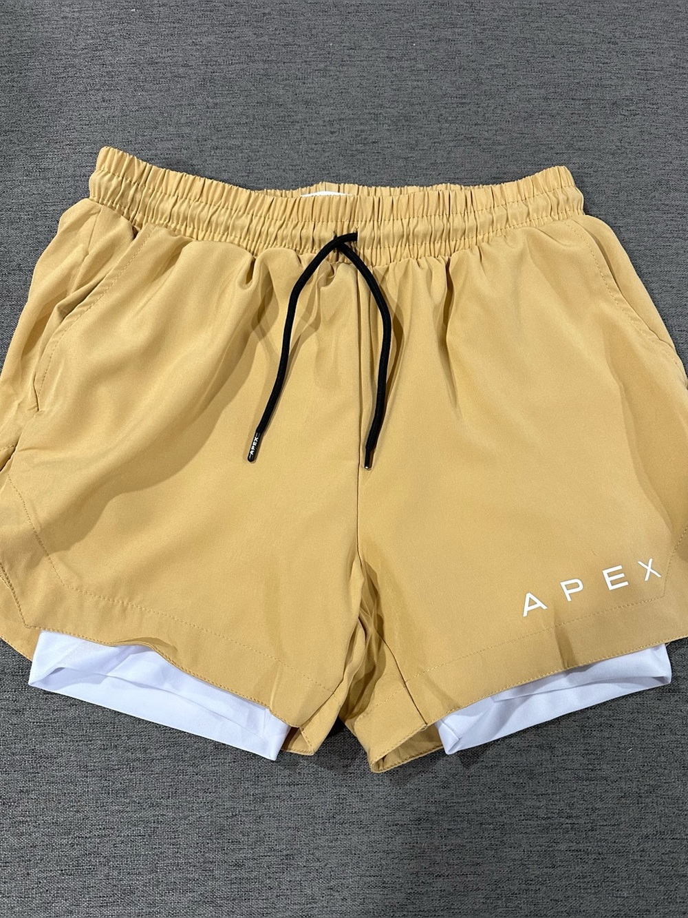 Apex Men's Sand Yellow Athletic Running Shorts with Contrast Liner